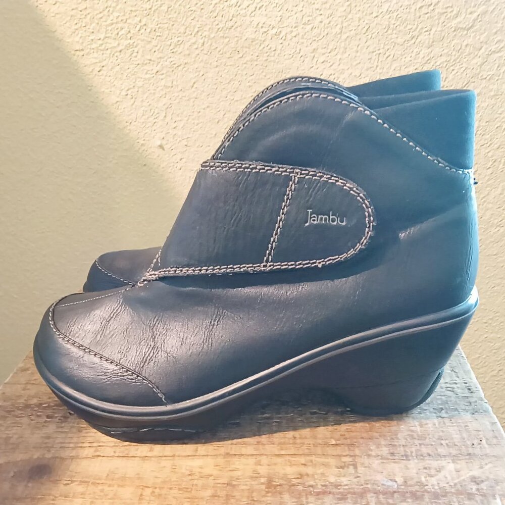 Jambu "Esmeralda" Womens Black Vegan Leather Velcro Ankle Strap Booties 🌿